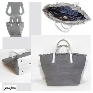 Neiman Marcus Frayed Canvas Shopper Tote Bag